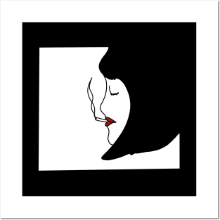 Minimalist Smoking Lady Line Art (black) Posters and Art